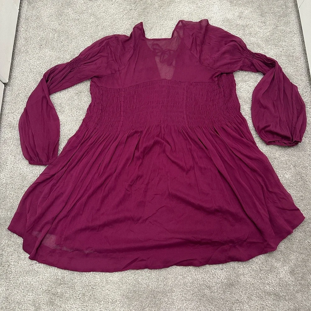 Free People Sheer Long Sleeve Boho Top or Dress in Plum Size Small-Large (FLAWS) - Picture 3 of 9
